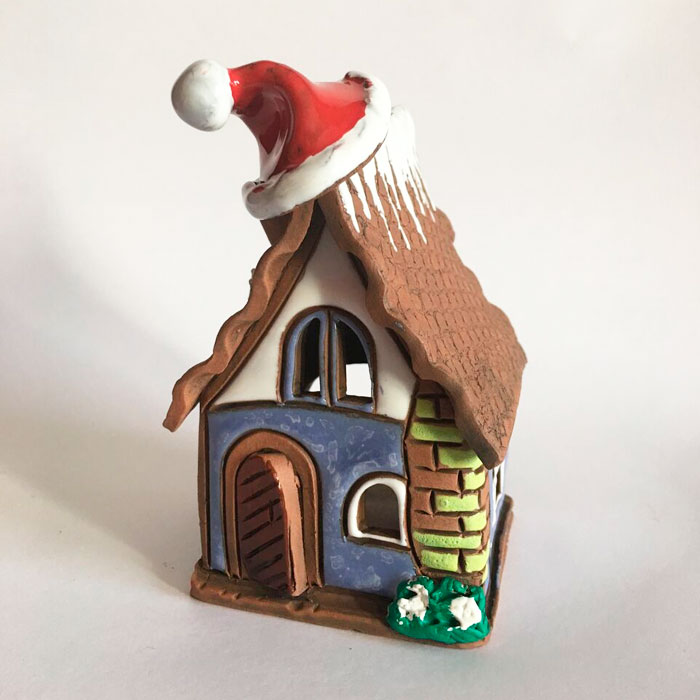 Portavelas Casita de Navidad rizada