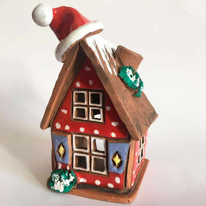 Portavelas Casita de Navidad con gorro